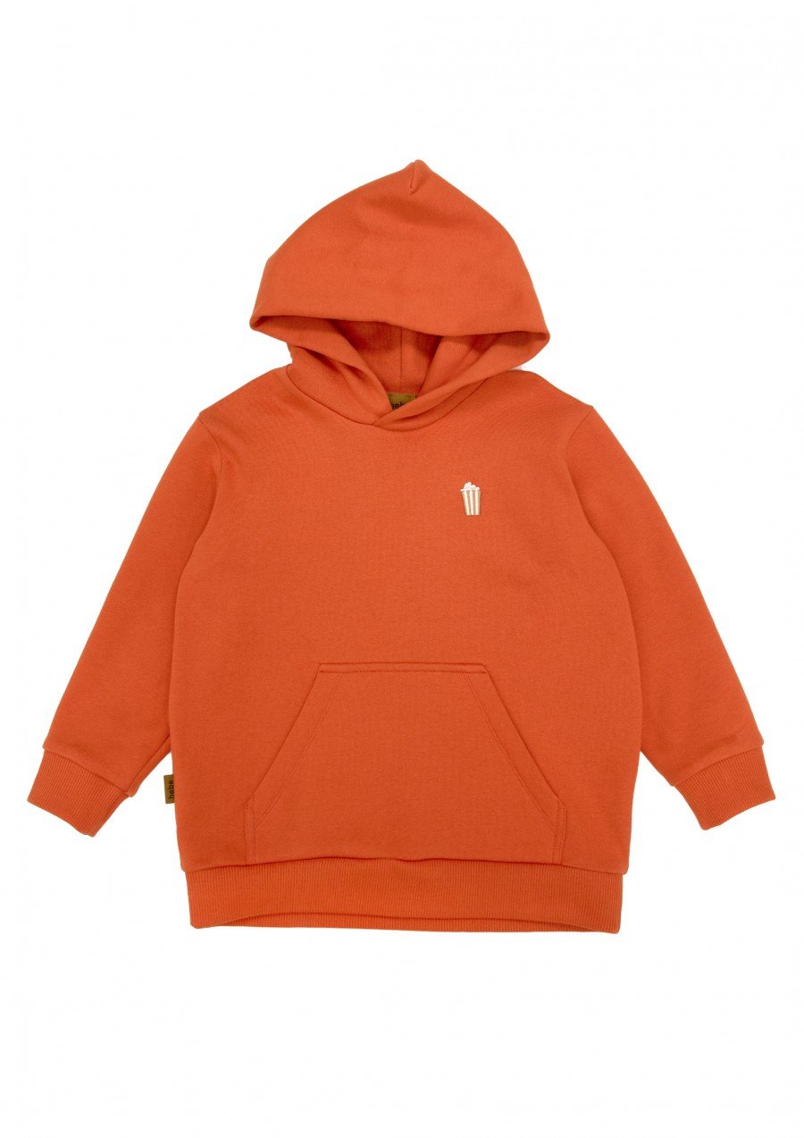 Hoodie bright orange with popcorn embroidery FW23258