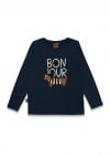 Top with placment print BONJOUR dog navy blue 0108_F25219