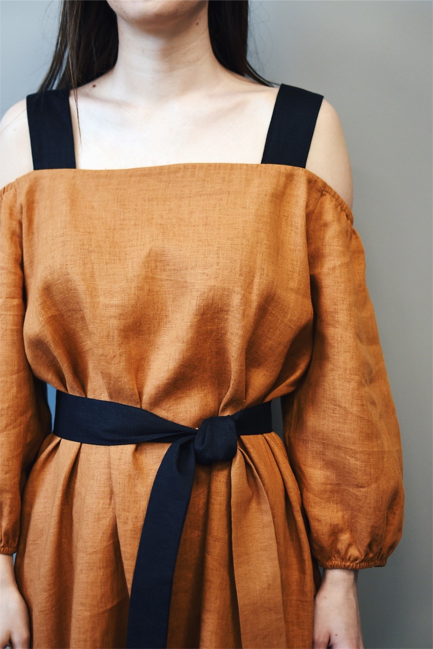Mother linen summer dress, mustard SS180176