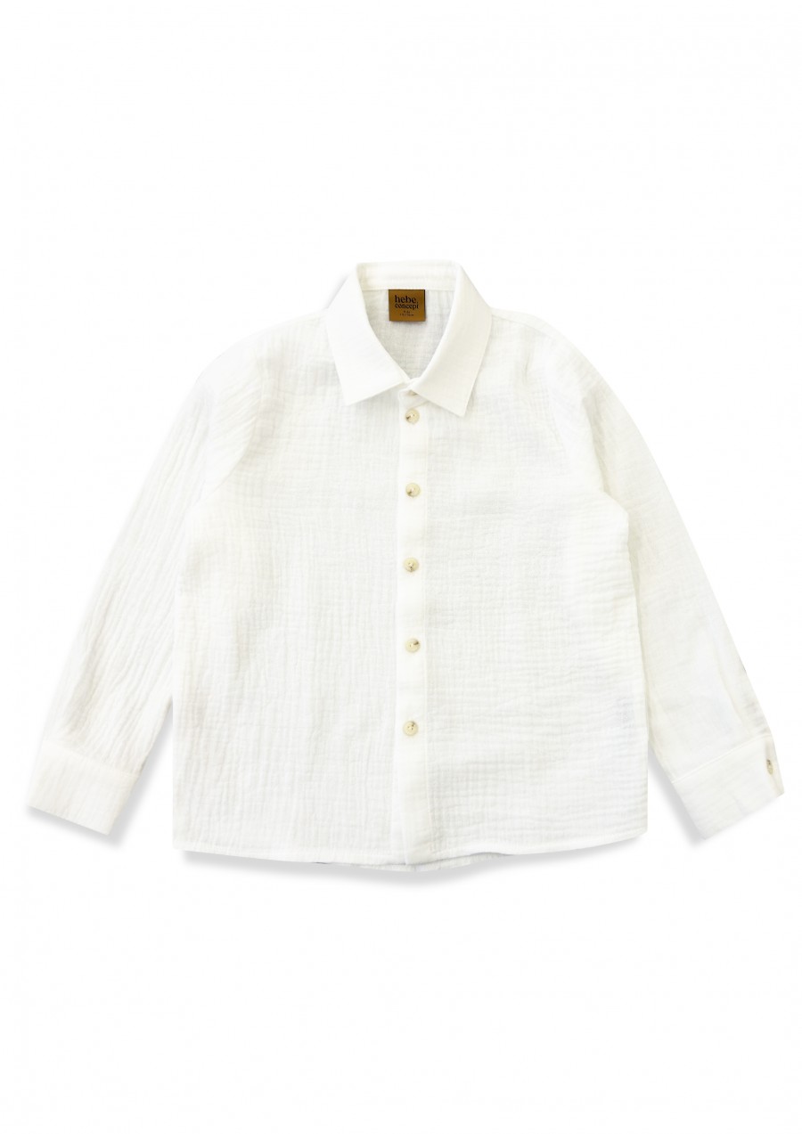 Shirt white muslin with long sleeve and buttons 0025_F25093
