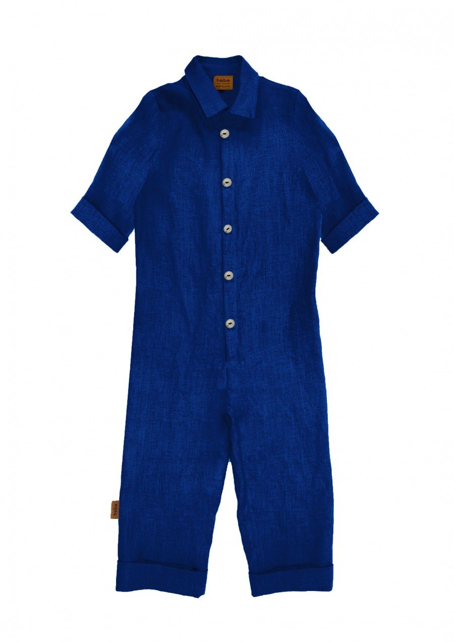 Jumpsuit linen dark blue with embroidery SS24258