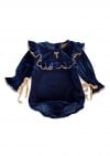 Romper navy blue velvet with bows and embroidery 0203_F25209