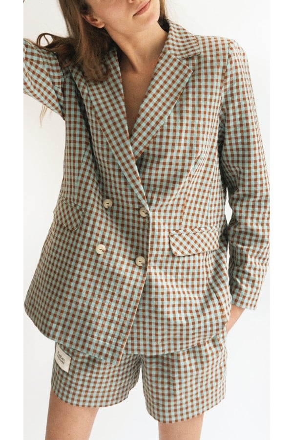Jacket mint and brown checkers for female 0030_S25141