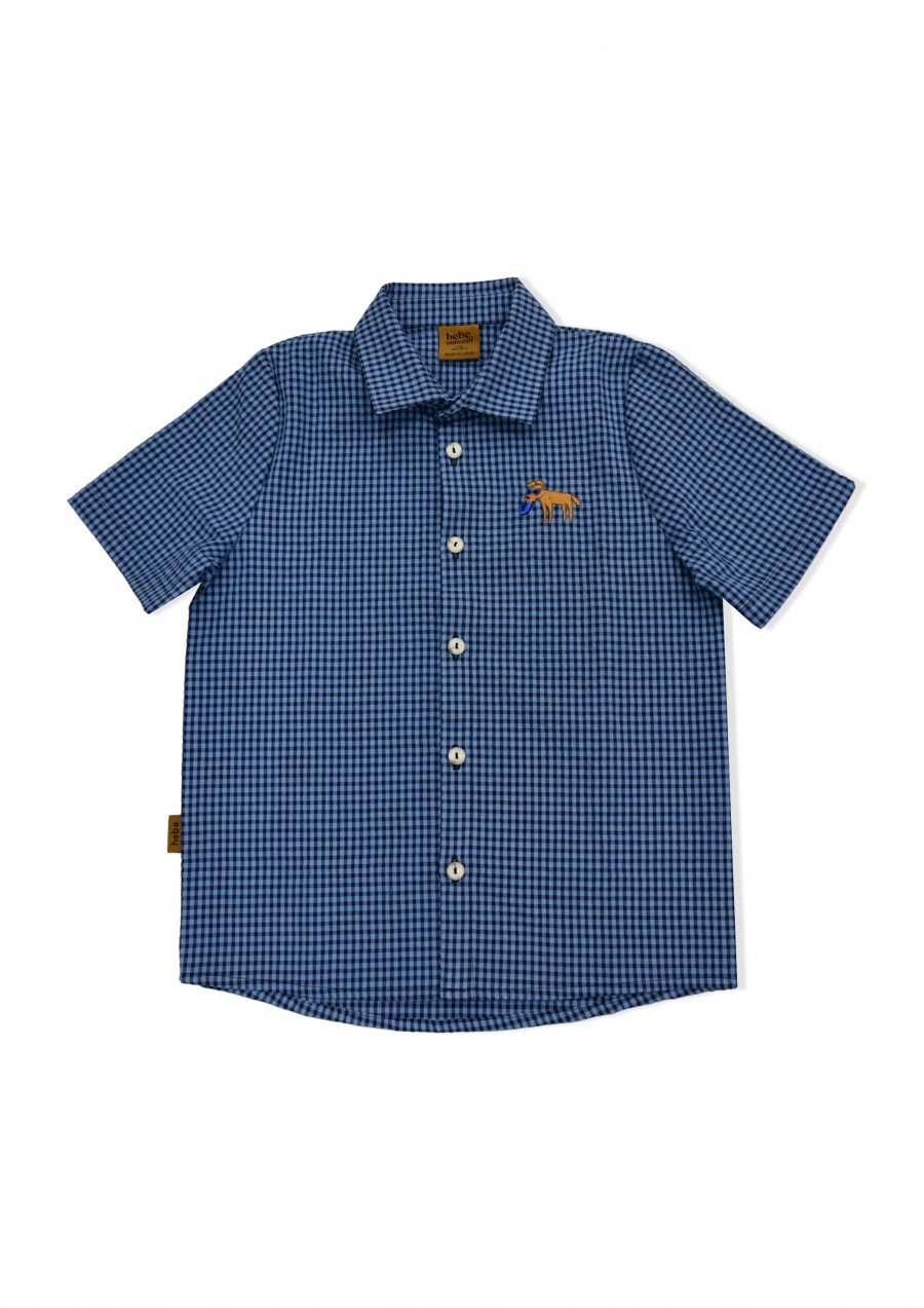 Shirt cotton with blue check and embroidery SS24247