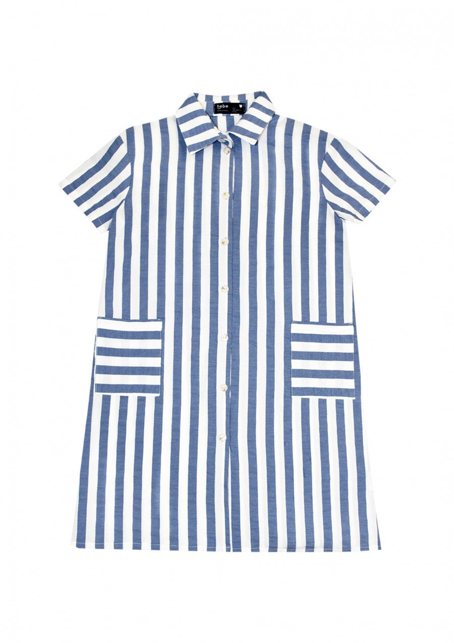 Shirt dress with marine blue stripes SS21337L