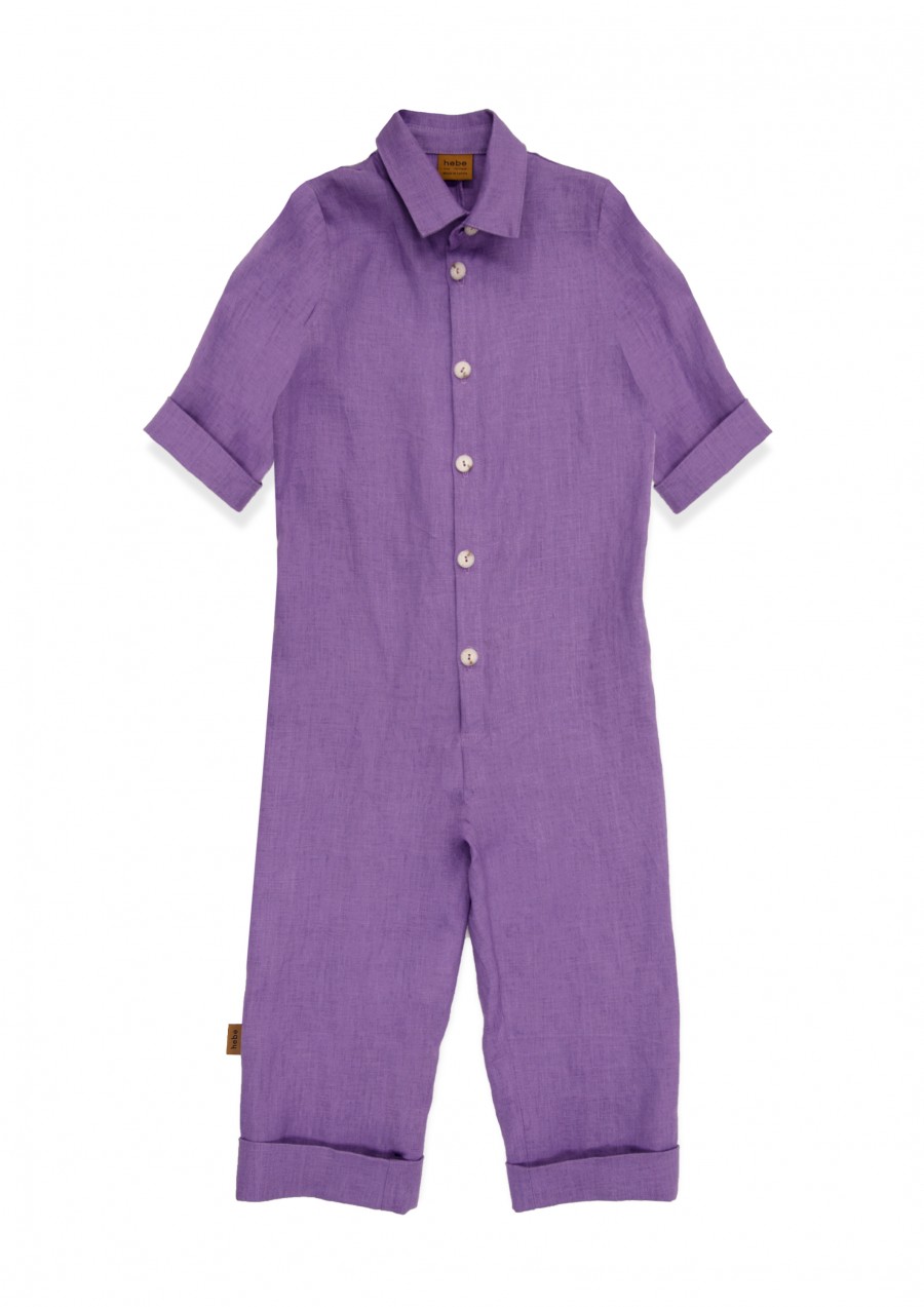 Jumpsuit linen violet with embroidery SS24119
