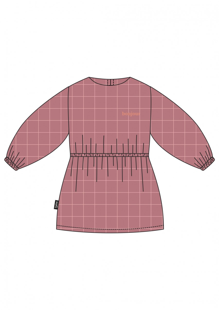 Blouse pink checkered with embroidrey bonjour FW21076