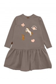 Dress taupe with unicorn print