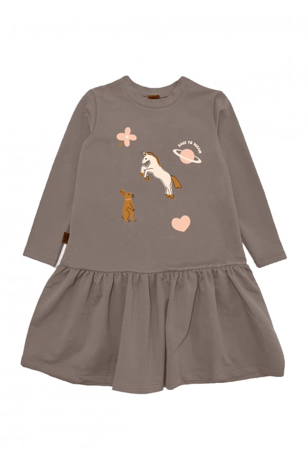 Dress taupe with unicorn print FW24257