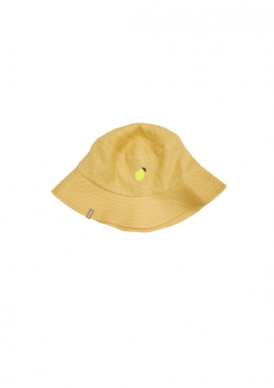 Sun hat dusty yellow linen with embroidery SS23222