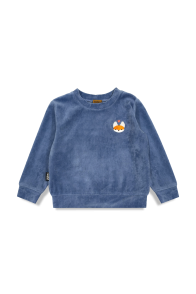 Blue velvet sweater with embroidered Tuta's fox