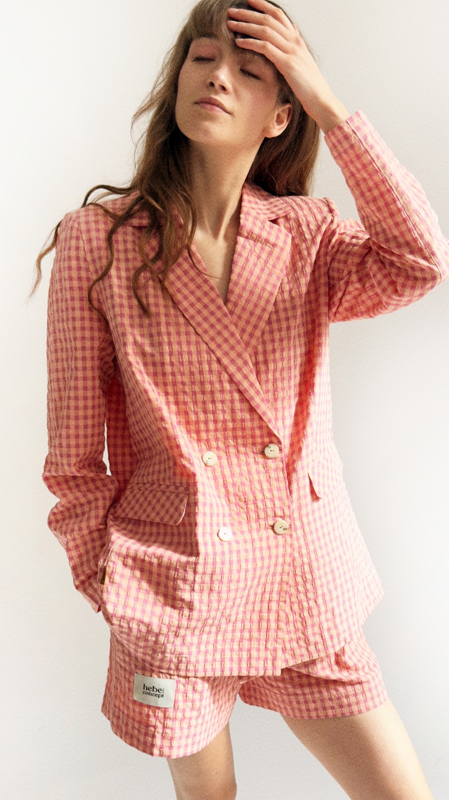 Shorts raspberry pink checkered for female 0103_S25043
