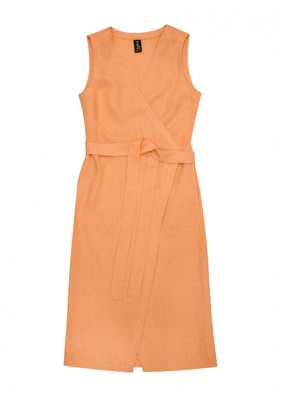 Wrap dress light orange linen for female SS23198