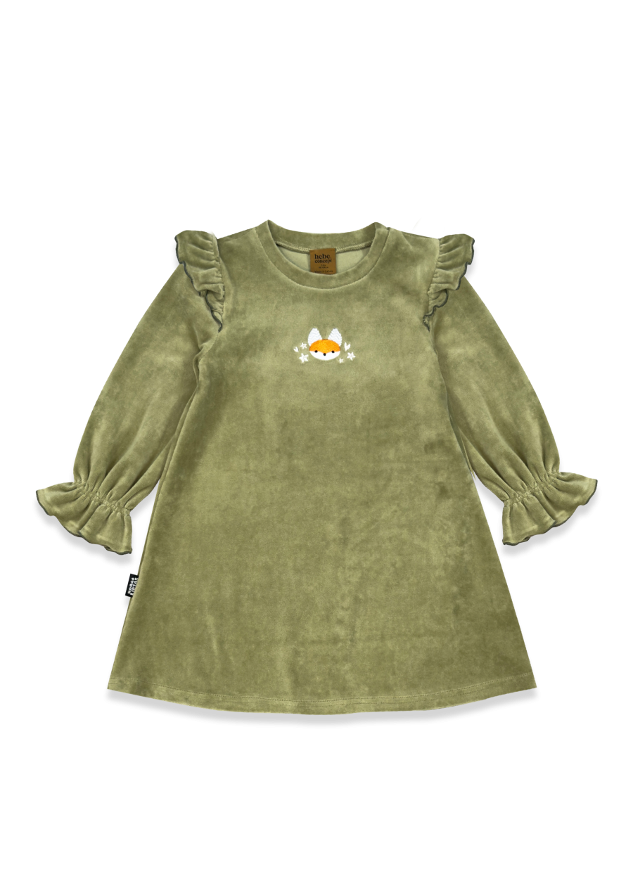 Green velvet dress with wings and embroidered Tuta's fox 0395_TUT005