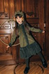 Dress green corduroy with ruffle FW23171