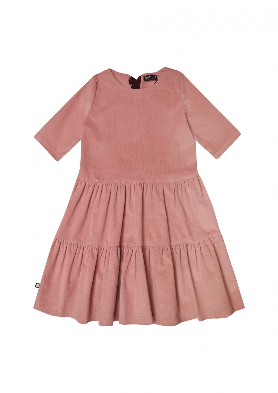 Dress corduroy pastel pink with two frills FW20046