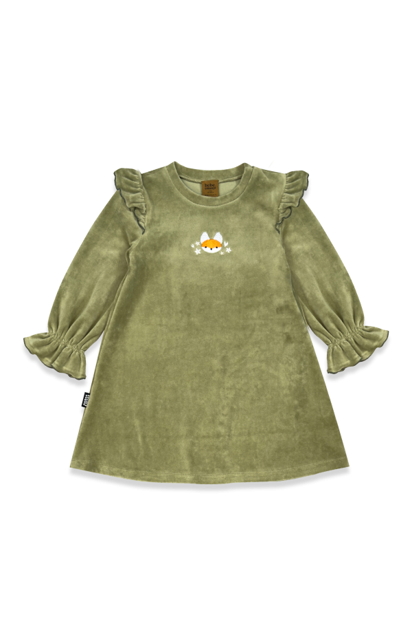 Green velvet dress with wings and embroidered Tuta's fox 0395_TUT005