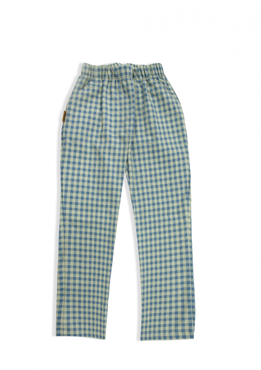 Pants cotton with green check print SS24048