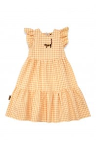 Dress cotton with yellow check and embroidery