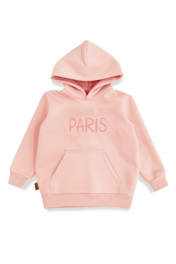 Hoodie with PARIS BONJOUR placment print pink 0130_F25258