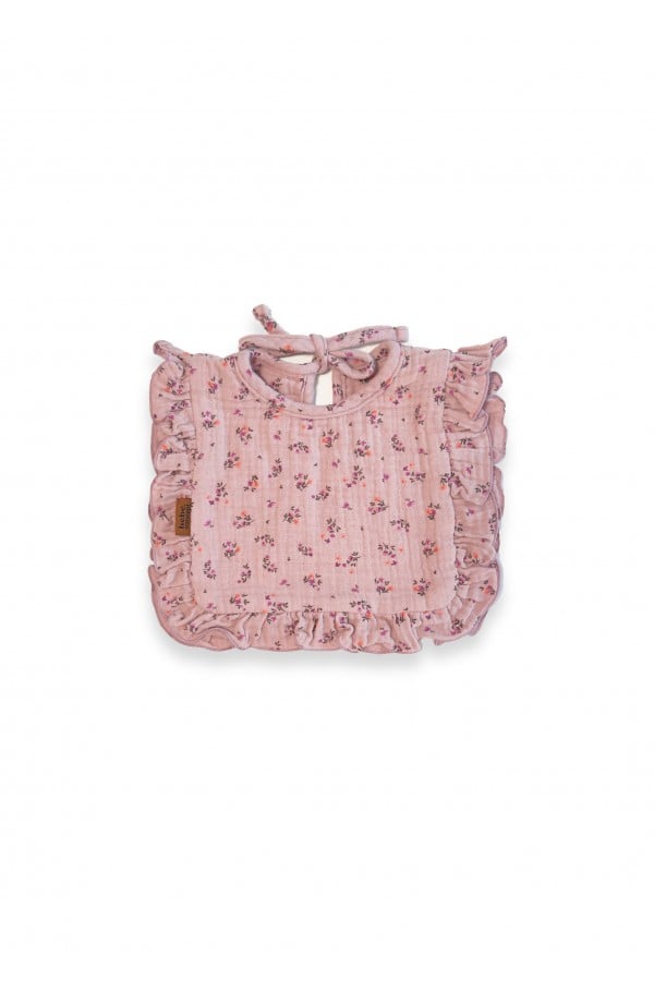 Bib baby with a ruffle pink floral print muslin 0004_F25129