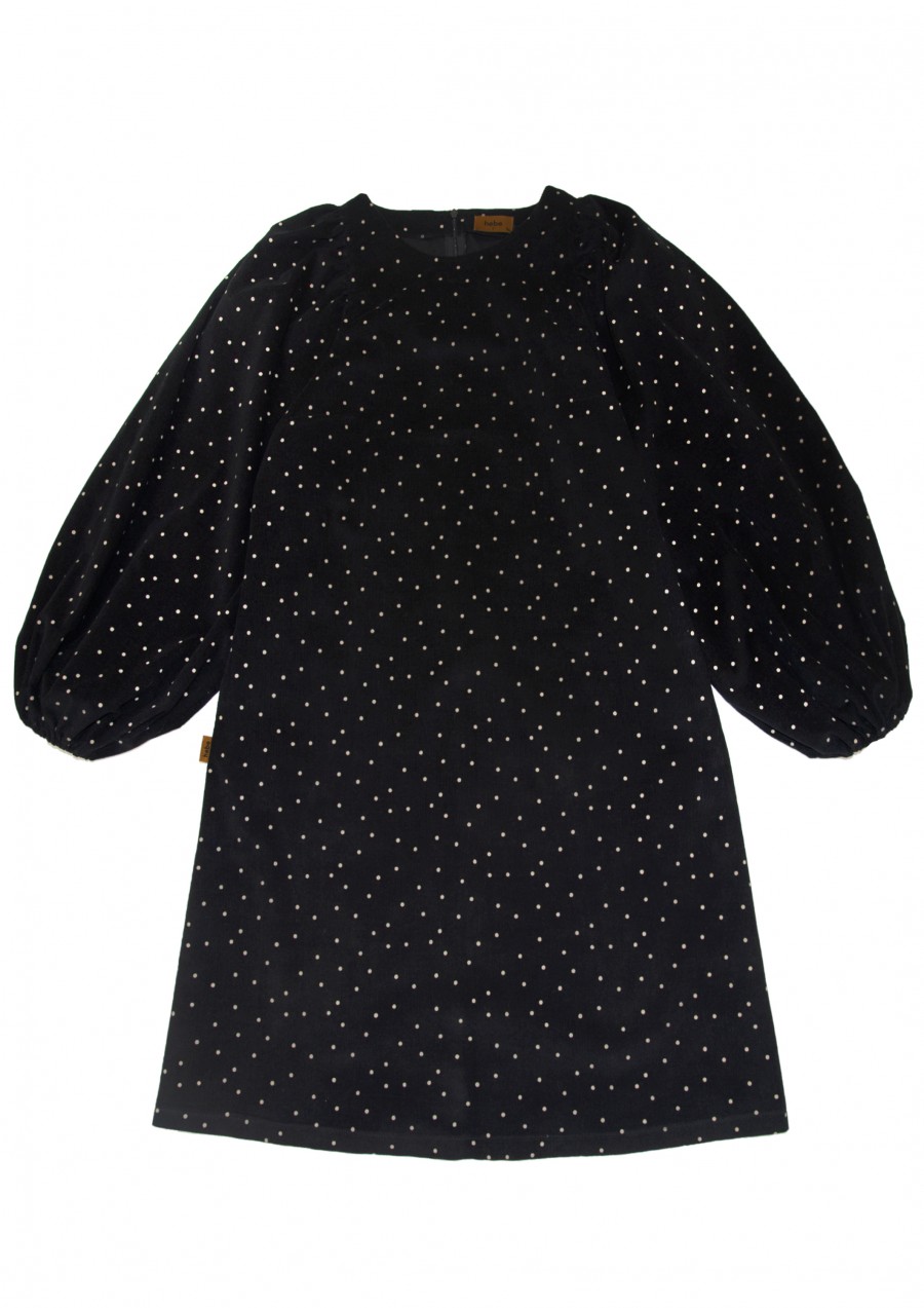 Dress black corduroy with dots for female FW23288