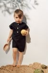 Short romper black linen SS23350