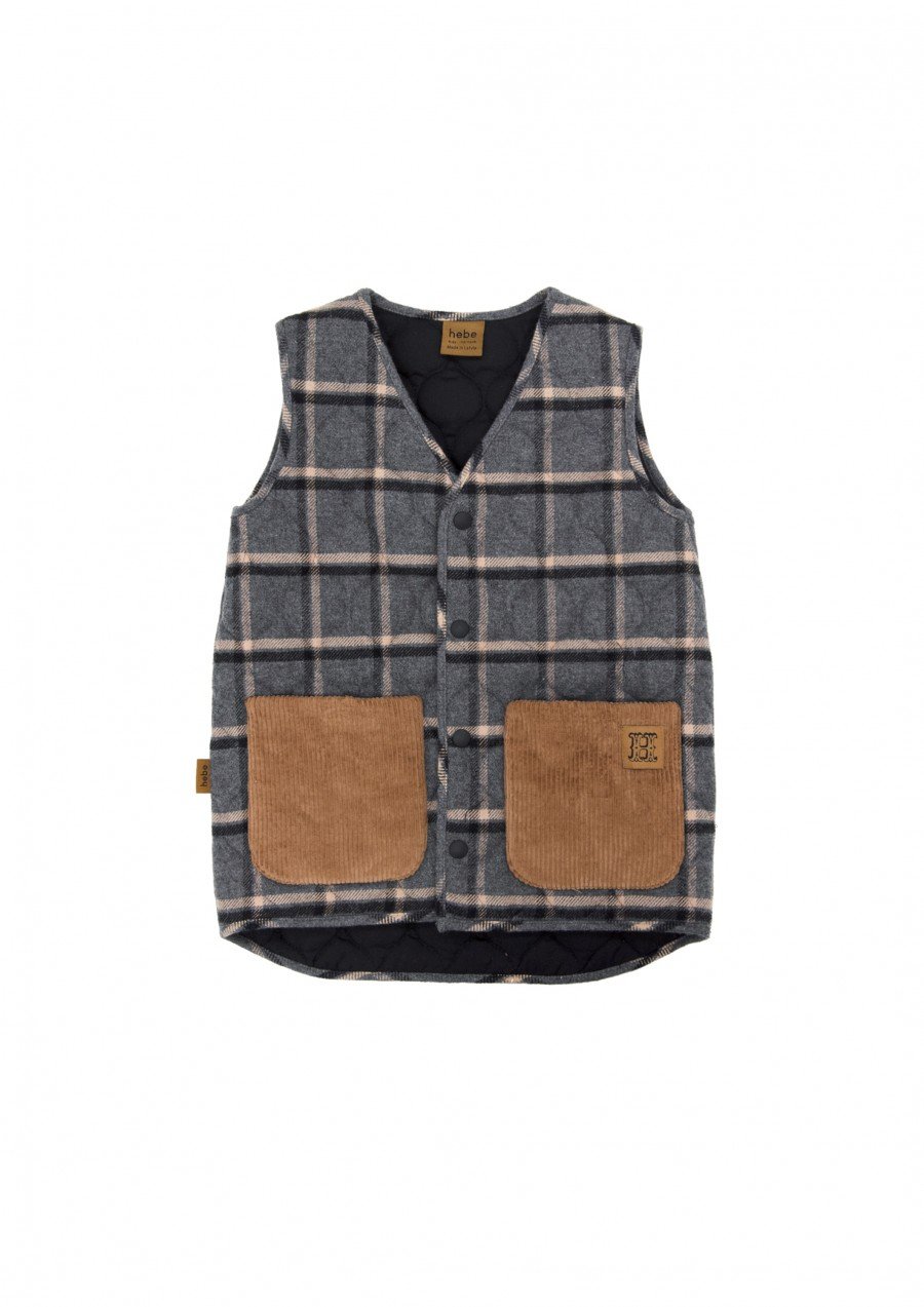 Vest quilted with grey checks and brown pockets FW23218L