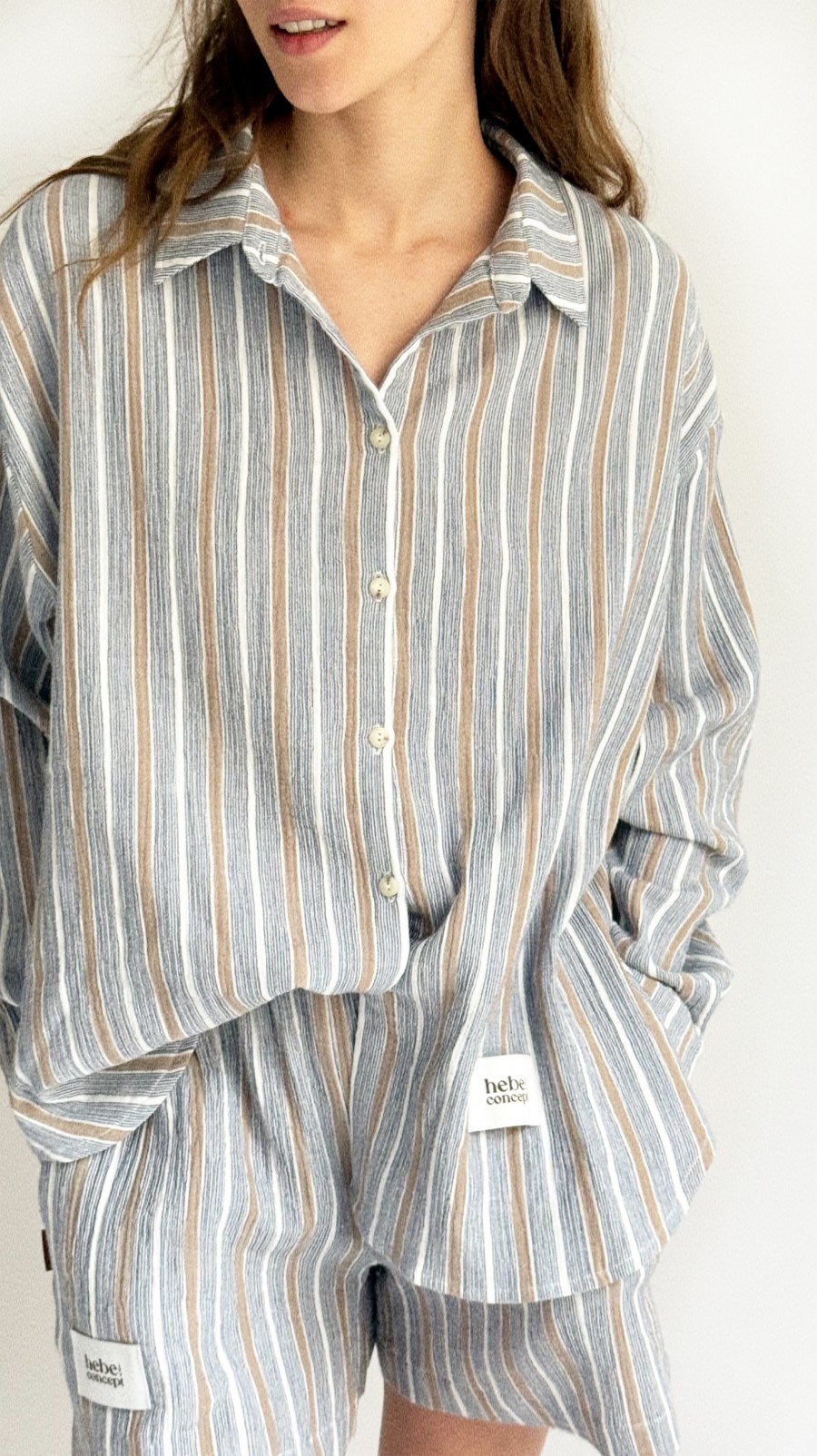 Shorts with blue and taupe stripes for female 0048_S25276