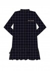 Dress blue checkered with frill and embroidrey bon voyage FW21133L