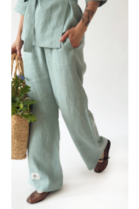 Pants green linen