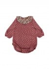 Romper dark pink with flower print and pink flower collar FW23123