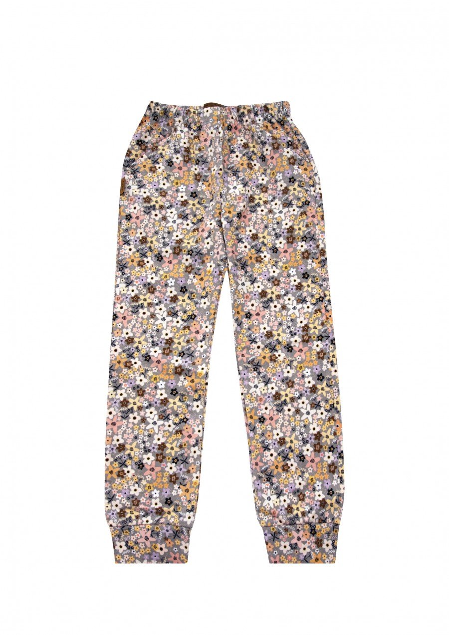 Pants warm grey with flowers print SS24476