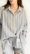 Shirt with blue and taupe stripes for female 0086_S25275