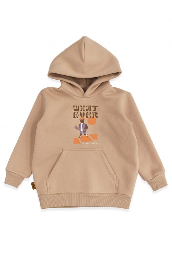 Hoodie sand brown with Whatever print