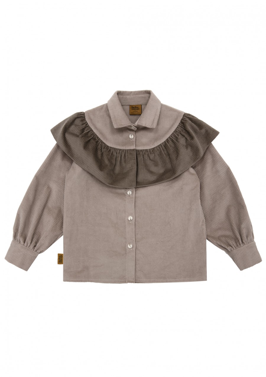 Blouse pepper grey corduroy with taupe frill FW24088