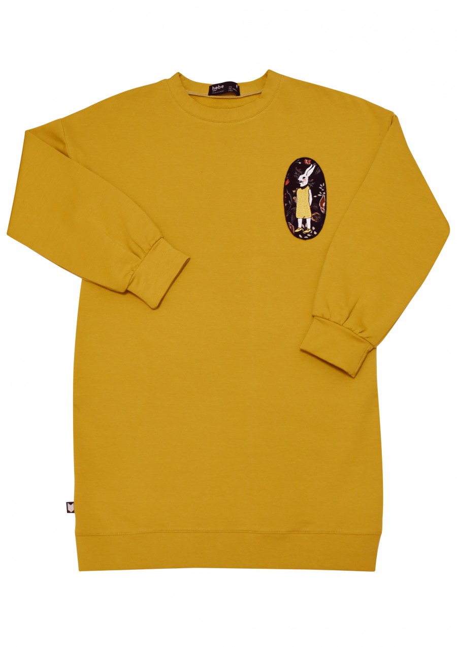 Sweater dress mustard with embroidery FW19012