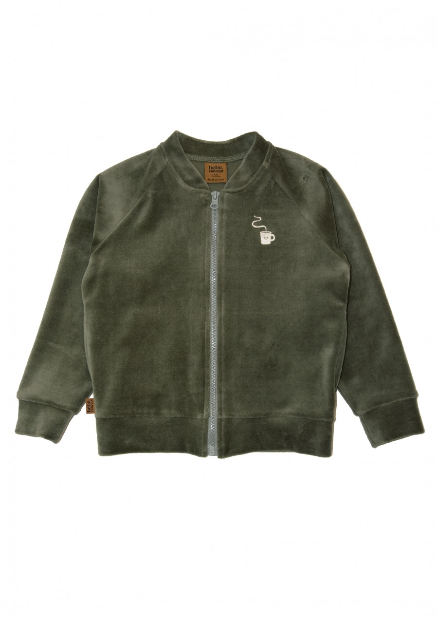 Bobmer jacket green cotton velvet with Hot Cacao embroidery FW24178