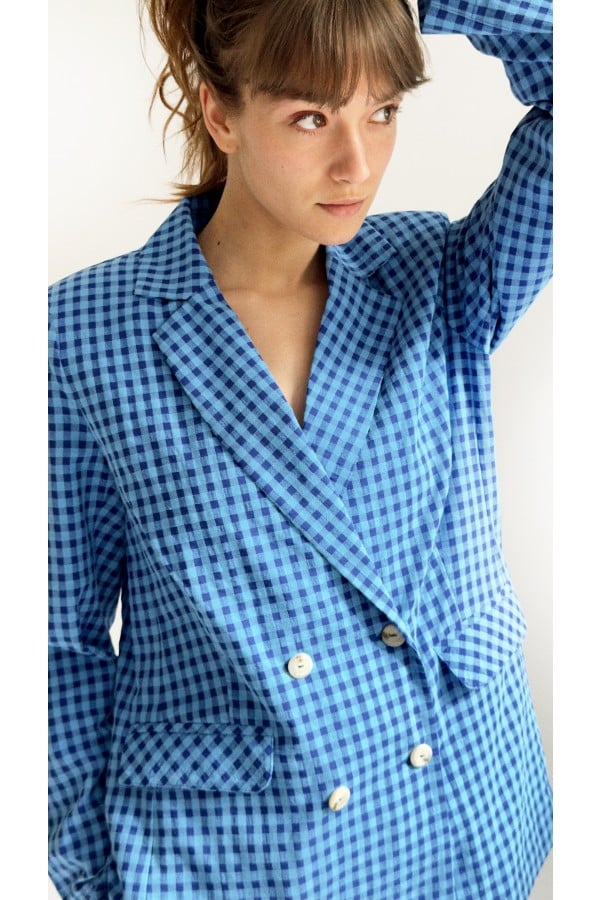 Jacket blue checkers for female 0030_S25366