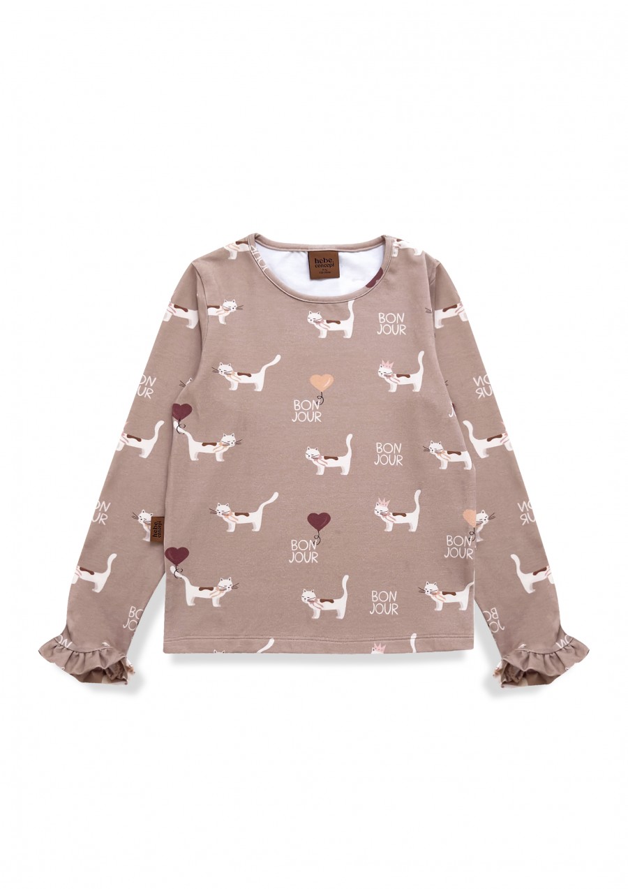 Top with all-over cat print 0181_F25105
