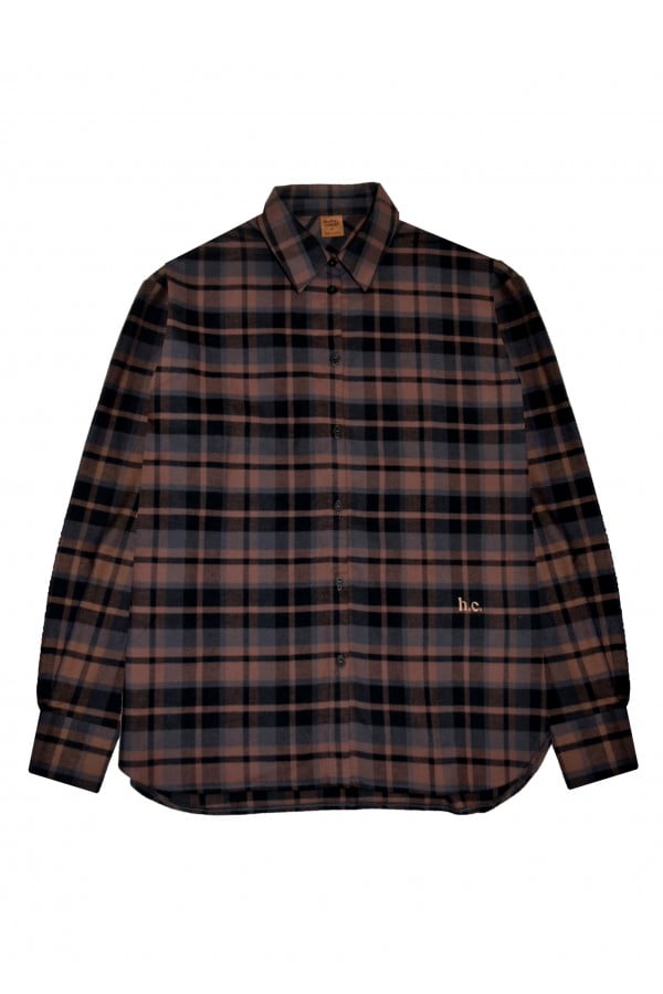 Shirt brown checkered flanel with embroidery, women