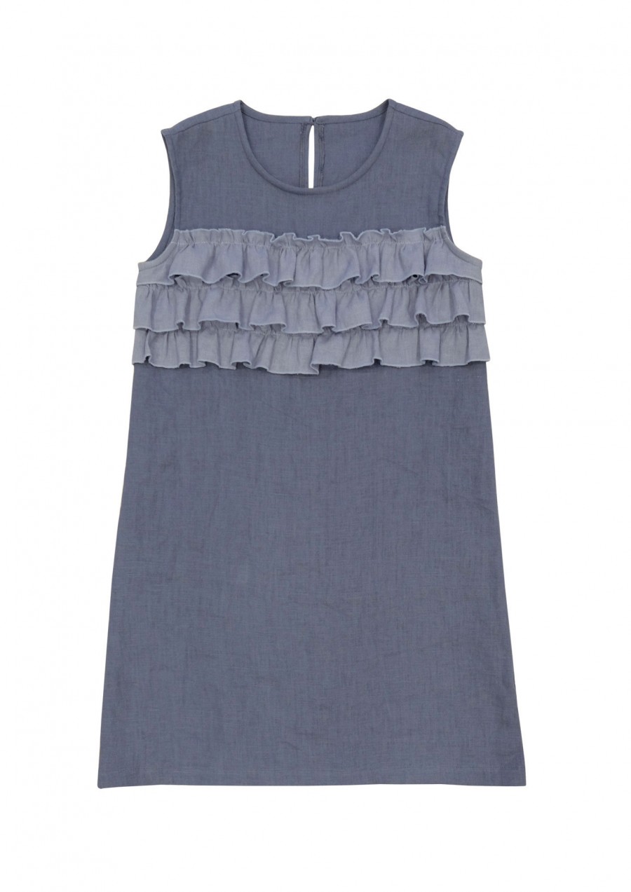 Blue linen dress with ruffles SS180126