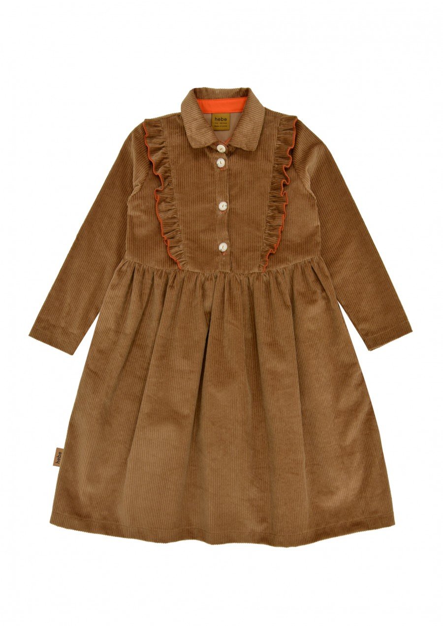 Dress brown corduroy with ruffle FW23238L