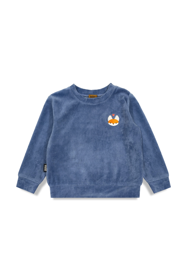 Blue velvet sweater with embroidered Tuta's fox 0390_TUT006