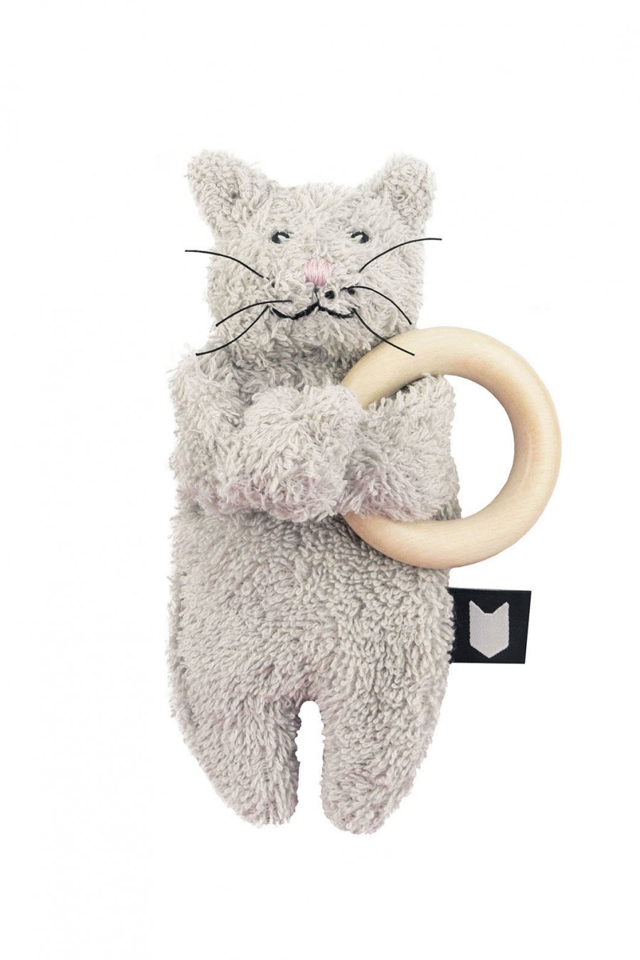 Kitty soft toy with wooden teether ROT0003