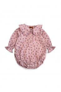 Romper pink floral print muslin with ruffles on the sleeves