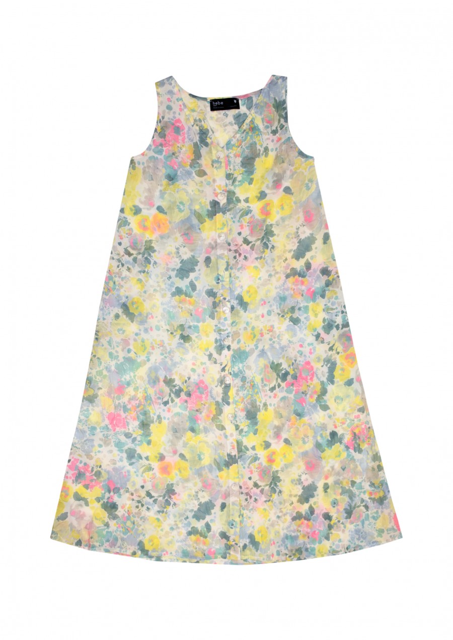 Dress light gray with pastel accents and buttons in front for female SS21006