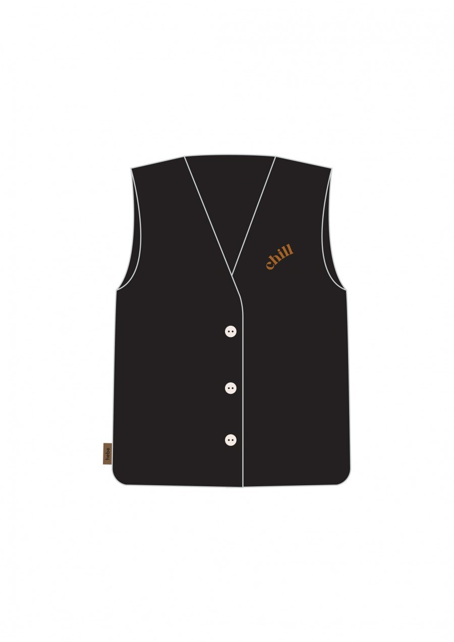 Vest linen black with embroidery SS24277L