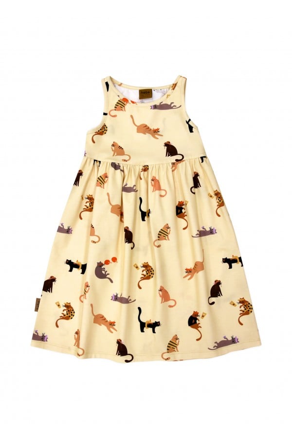 Dress yellow with cats print