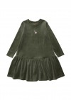 Dress green cotton velvet with Hot Cacao embroidery FW24175